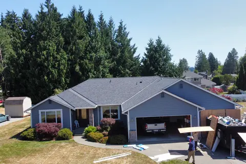 A completed Malarkey Vista roof at Driftwood Point, site being cleared